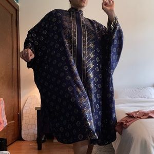 Vintage Navy Blue Kaftan with Gold Details Women's Size: 24W XXXL